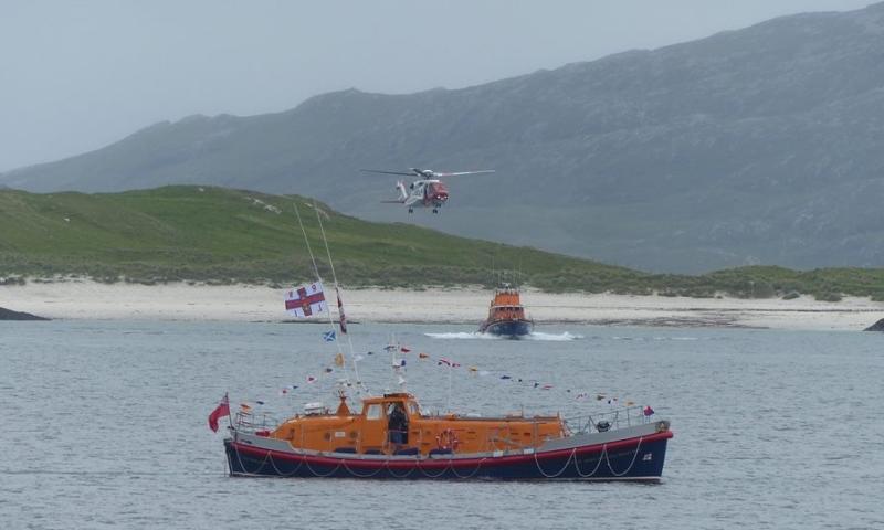 JOSEPH SOAR On excercise with Barr Island Lifeboat and Stornoway Coast Guard helicopter, Lifeboat Open Day, July 2015