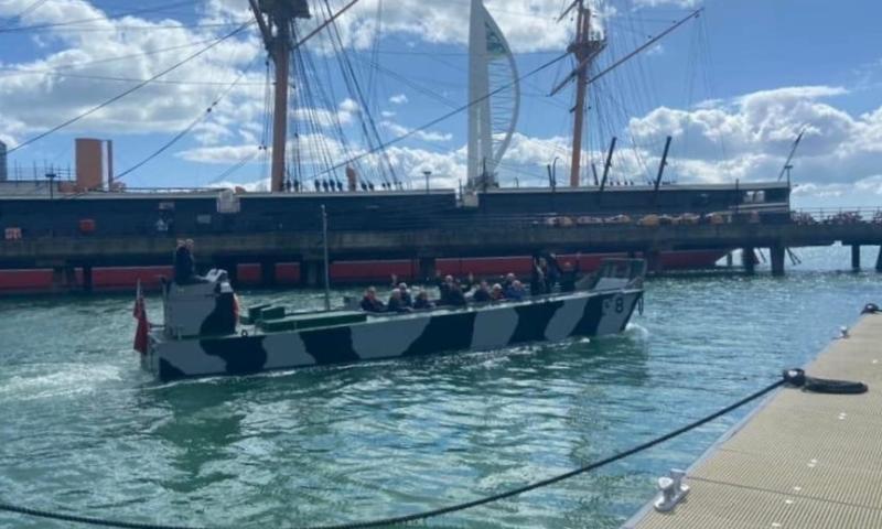 Foxtrot 8 in Falklands livery April 2022 with HMS Warrior