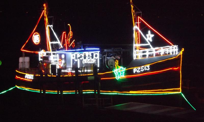 Excellent - illuminated with lights and on the slip at Newlyn as part of the annual Christmas Lights display