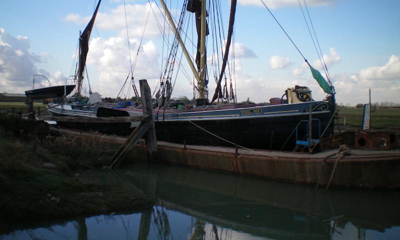 Starboard side, in dry dock at Faversham