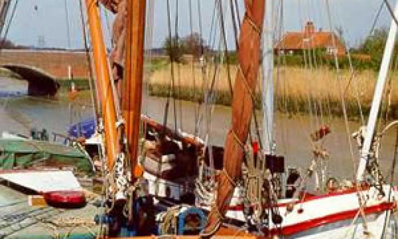 Ethel Ada - and dutch barge at Snape Maltings. Main mast and some of main deck.