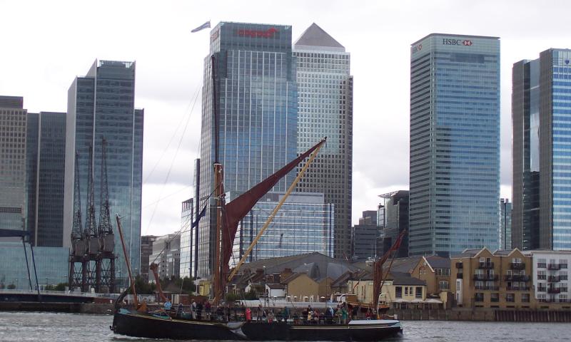 May passing Canary Wharf, port side view