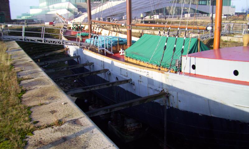 port side view, dry docked