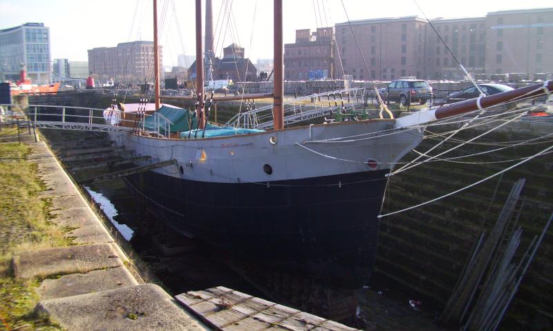 starboard bow, in dry dock