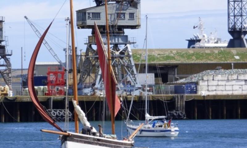 Gladys turning to anchor in Falmouth Harbour, August 2015