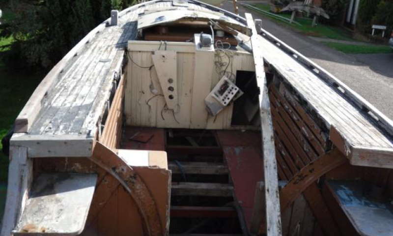 Terrier - interior fwd. Stringers and plank removed each side, plus damage to beamshelf