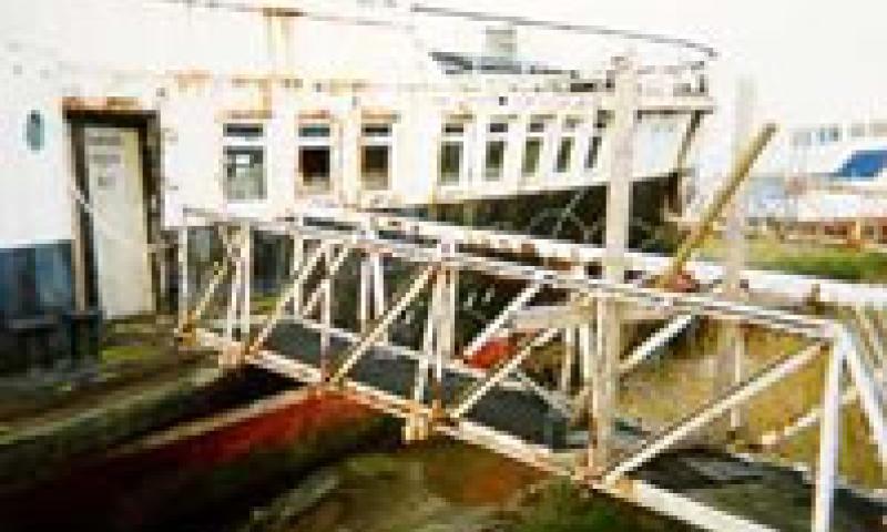 RYDE QUEEN - starboard side amidships. Gangway looking forward.
