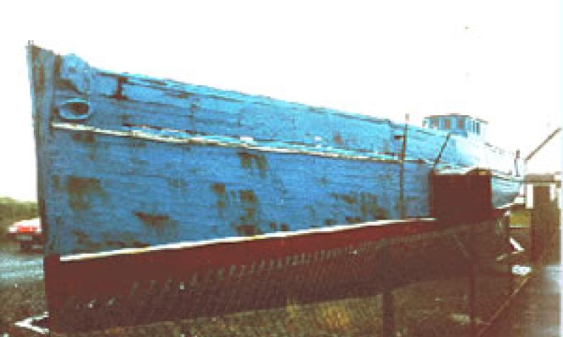 HARRIET  - in her dry dock. Port bow looking aft. 3 Dec 1995.