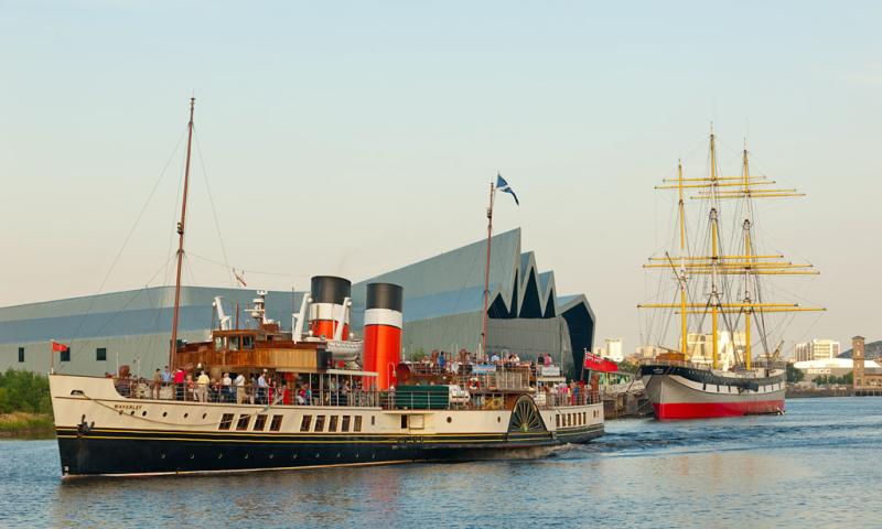Photo Comp 2012 entry: PS Waverley - Two for the price of one, PS Waverley passes the Tall Ship Glenlee on an evening sail down the river Clyde