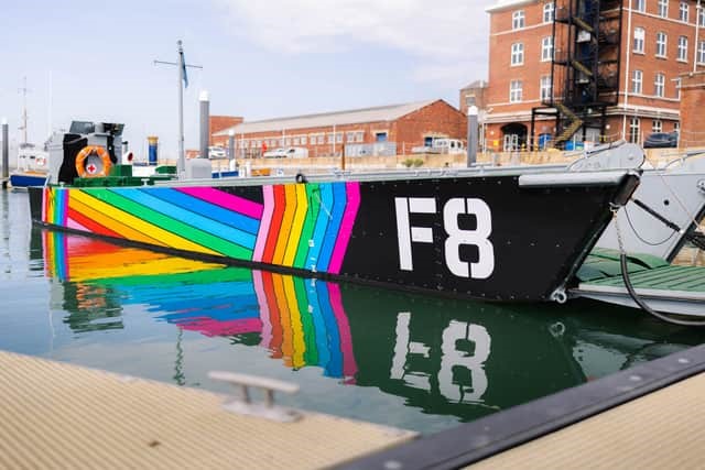 Landing craft Foxtrot 8 in Pride colours