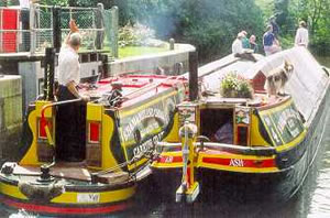 YEOFORD - with ASH leaving lock. Stern from starboard quarter looking forward.