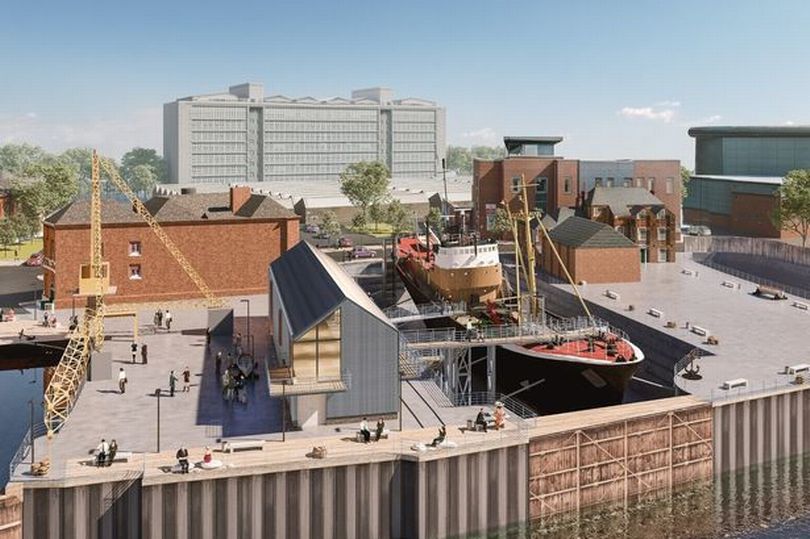 An impression of how Arctic Corsair will look at her new dry dock berth next to the River Hull (Image: Hull Daily Mail)