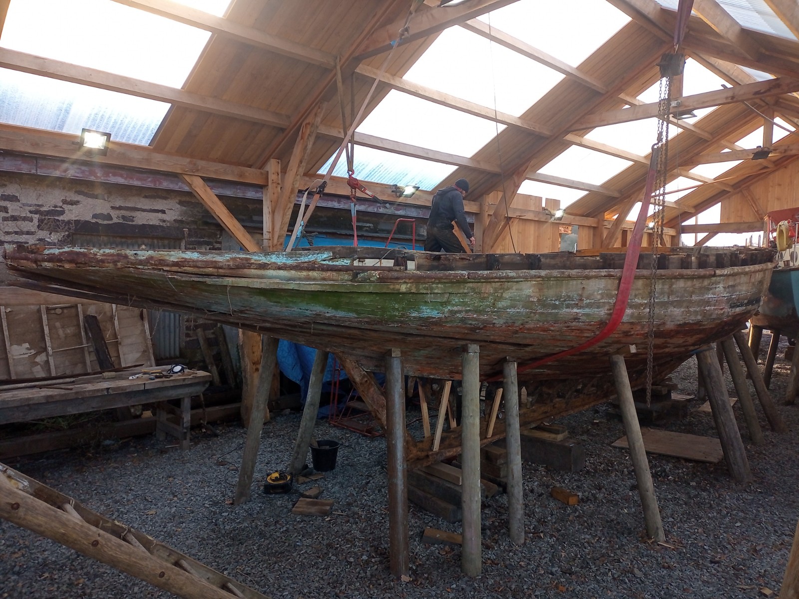 Mystery II being restored at Waterfront Marine