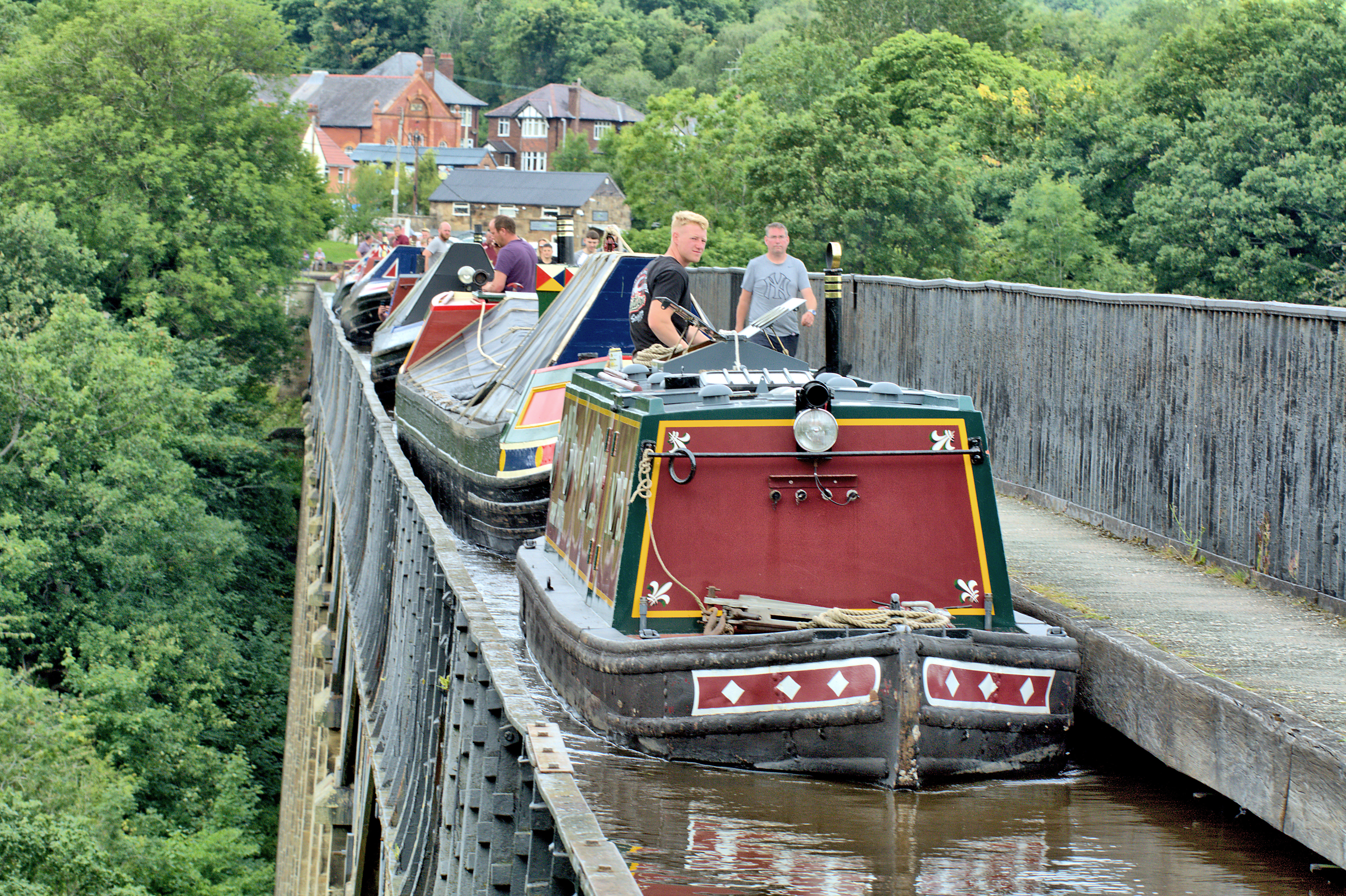 July 2020 Calendar image - 5 historic boats led by Governor across the Pontcysyllte Aqueduct by Kevin Maslin