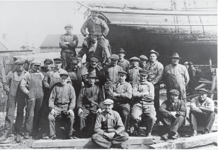 Photo 1: Zebu’s Ship Builders at AB Holm’s shipyard, Raa, Sweden 1938