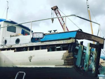 Photo of Maid of Conway @ 2017 lying at Gweek Classic Boatyard before start of Mr Paul Morgans restoration.
