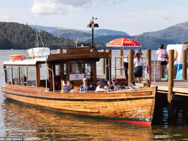 Queen of the Lake, stbd bow view alongside jetty