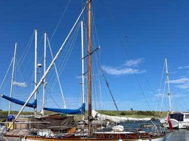 Grey Seal moored, portside view