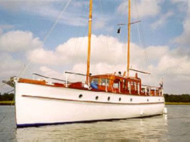 MAUDALRIC - on her mooring. Port bow looking forward.