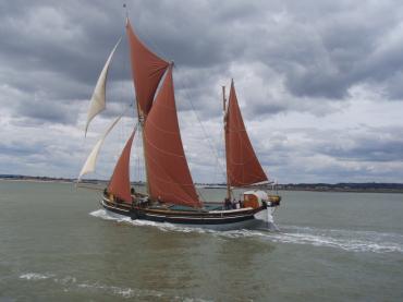 Cambria - sailing in 81st Thames barge race, with all sails set.