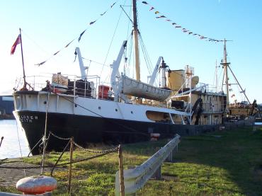 EXPLORER - alongside Leith Docks. Starboard quarter.