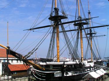 TRINCOMALEE - when Foudroyant alongside quay at Portsmouth, 1975. Ref: JR1/fouquay.gif.