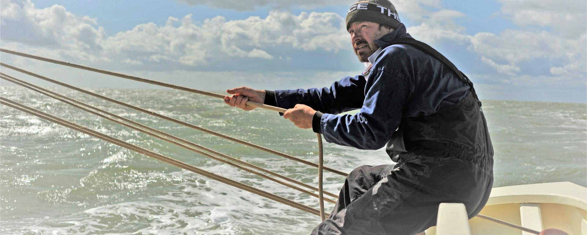 Boatbuilder, Dan Tester during the oyster smack refit