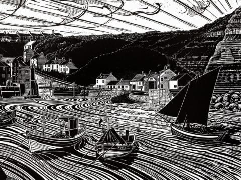 Keel Boats and Cobles, Staithes, Yorkshire, by James Dodds