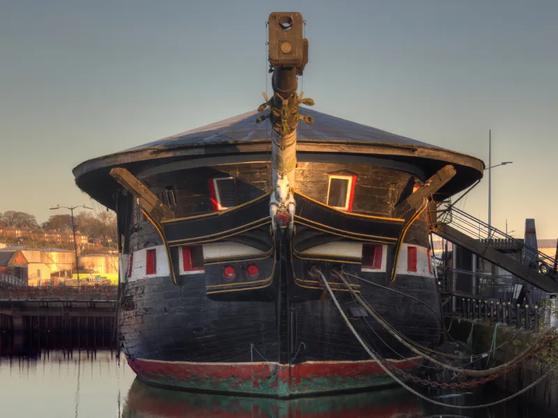 HMS Unicorn bow and reflection