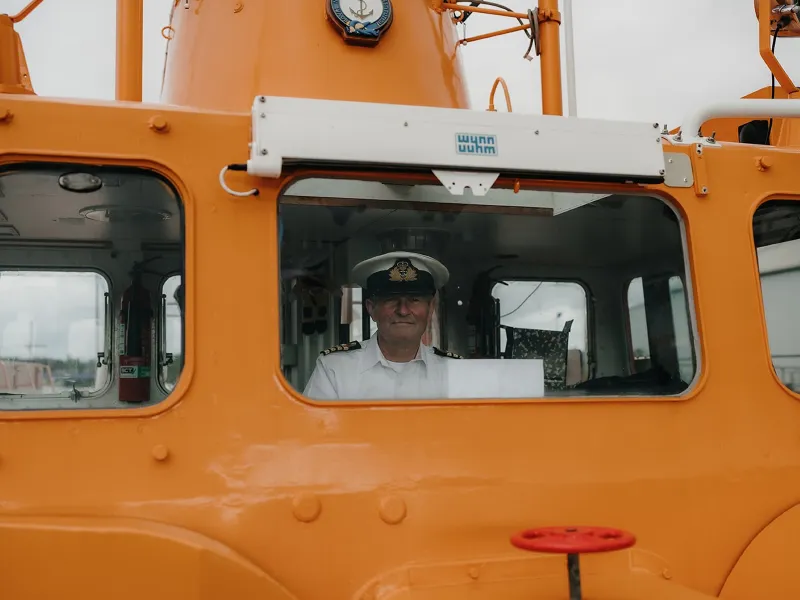 Bernard Condon in the cockpit on board Grace Paterson Ritchie