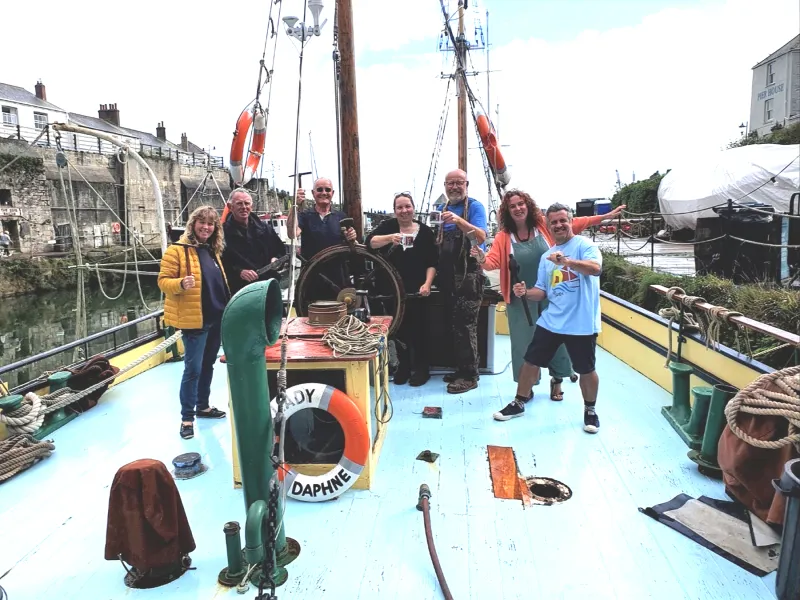 Friends of Lady Daphne on board the barge
