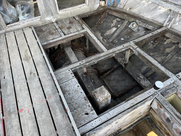 Frederick Kitchin hull interior looking aft with prop tunnel