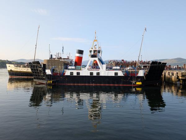 Maid of Glencoul at Rothesay harbour, 2025, alongside the Waverley