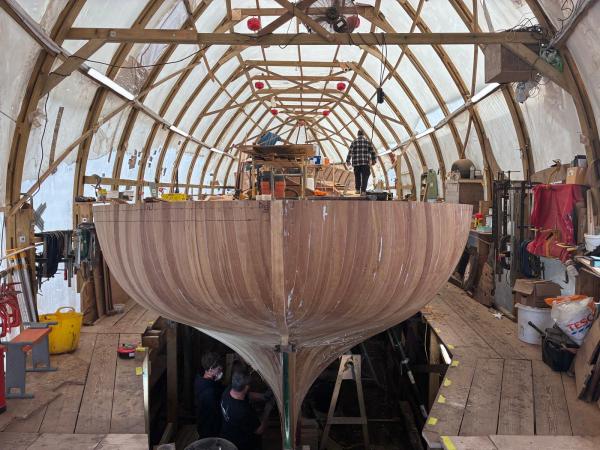 In the boatshed under renovation
