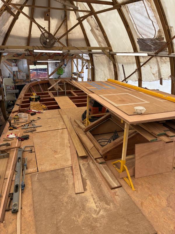 In the boatshed under renovation