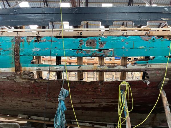 In the boatshed under renovation