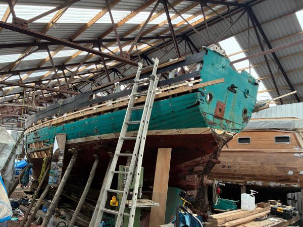In the boatshed under renovation