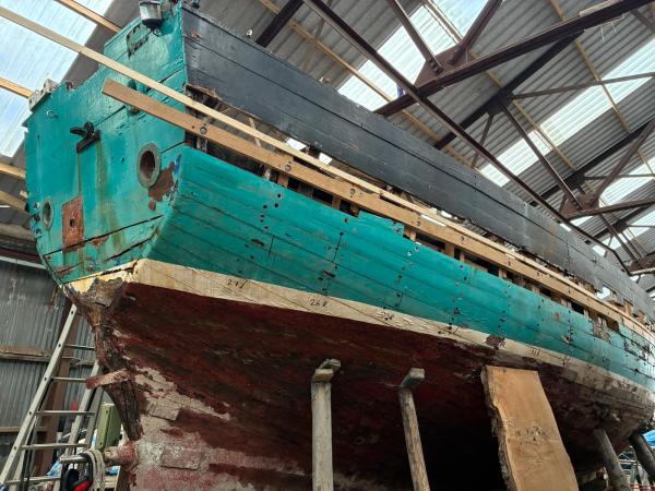 In the boatshed under renovation