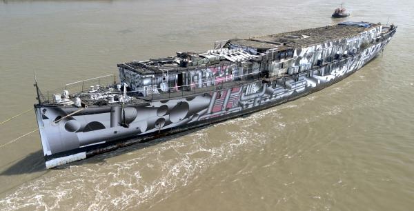 HMS President being towed to Erith, July 2026