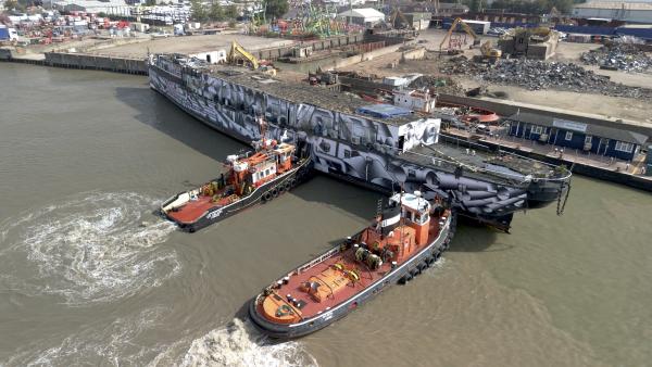 HMS President being towed to Erith, July 2026