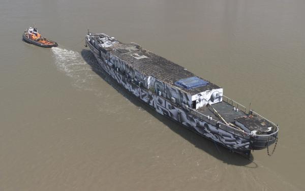 HMS President being towed to Erith, July 2026