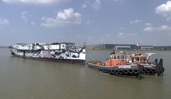 HMS President being towed to Erith, July 2026