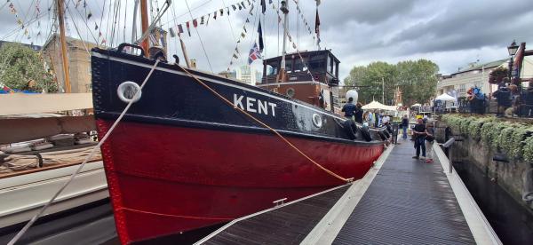 Kent moored in London portside facing 