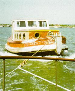 JAMES STEVENS - under tow returning to Walton. Bow from starboard side looking aft.