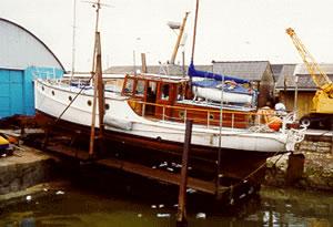 SHAHJEHAN - on slip cradle. Port side.