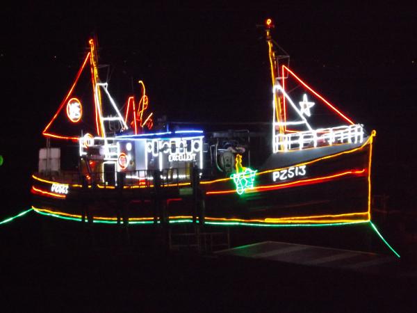 Excellent - illuminated with lights and on the slip at Newlyn as part of the annual Christmas Lights display