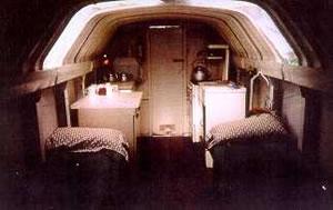 YEOFORD - interior of cargo hold converted to camping space.