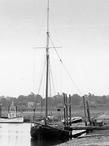 VENTURE - tied up at quayside. Bow looking aft.
