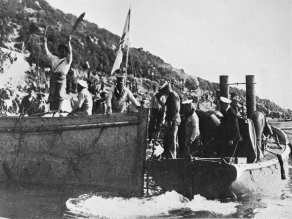 Caretta - at Anzac cove during the Gallipoli landings in 1915 (boat on right of picture)