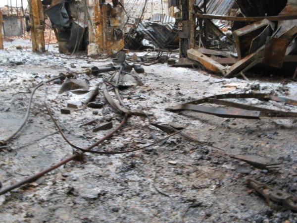 Vere - the remains of boat, following fire at boatyard, 2016